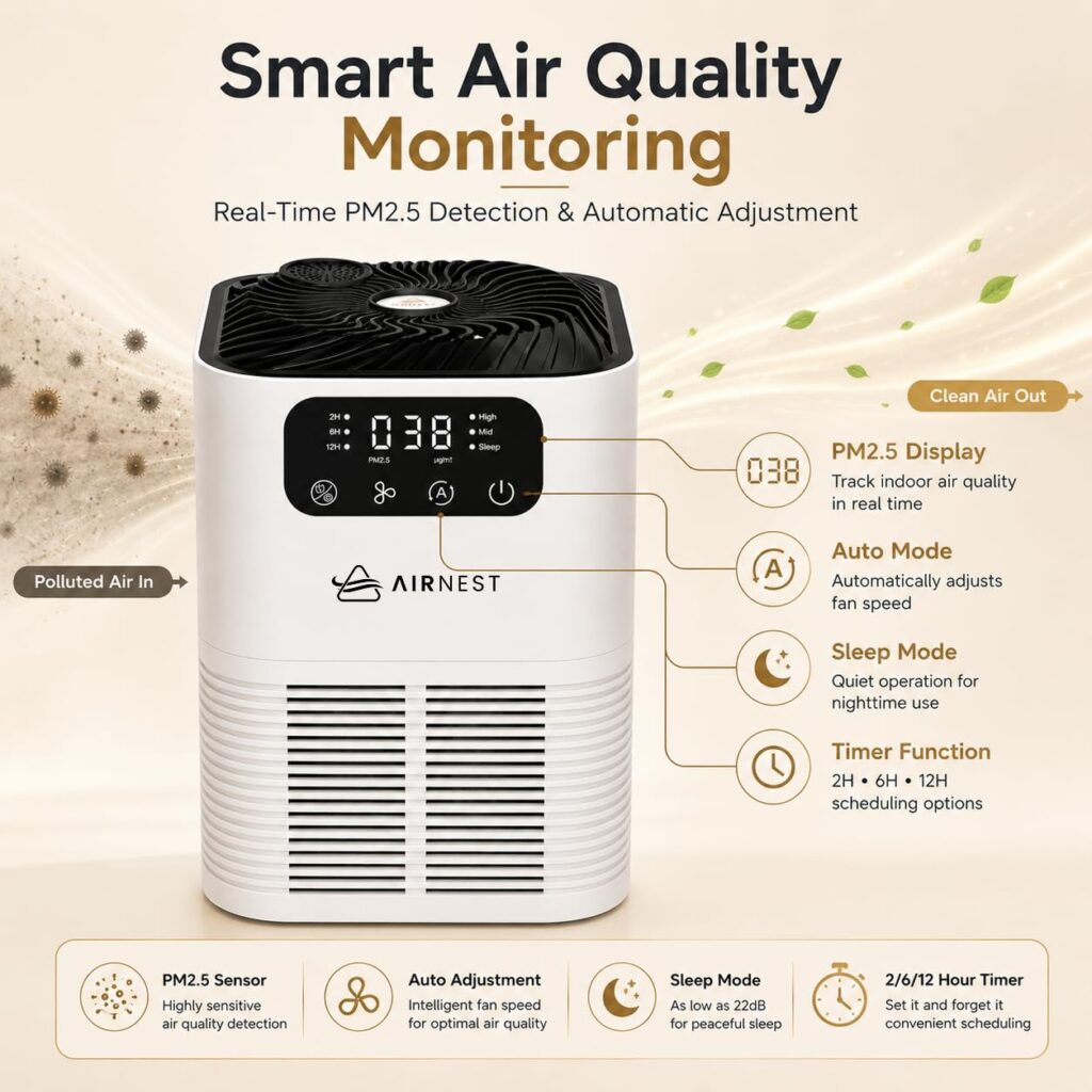 Airnest Aura Desktop Air Purifier for home— H13 HEPA, PM2.5 Display & Aromatherapy