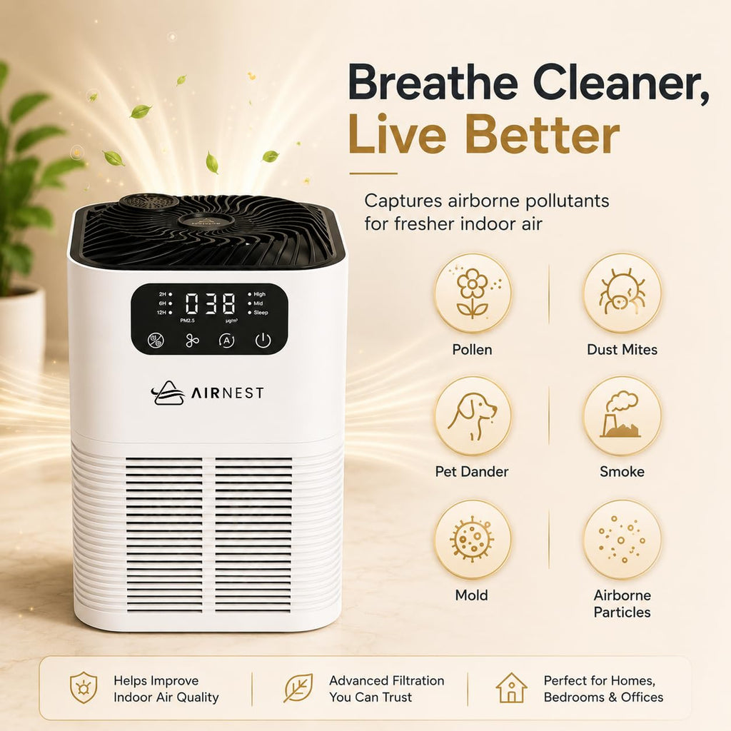 Airnest Aura Desktop Air Purifier for home— H13 HEPA, PM2.5 Display & Aromatherapy