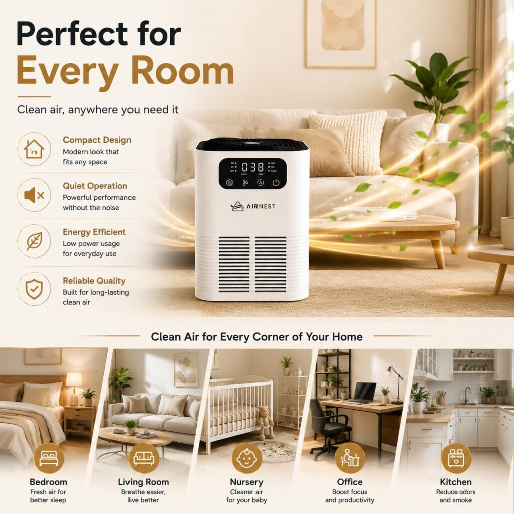 Airnest Aura Desktop Air Purifier for home— H13 HEPA, PM2.5 Display & Aromatherapy