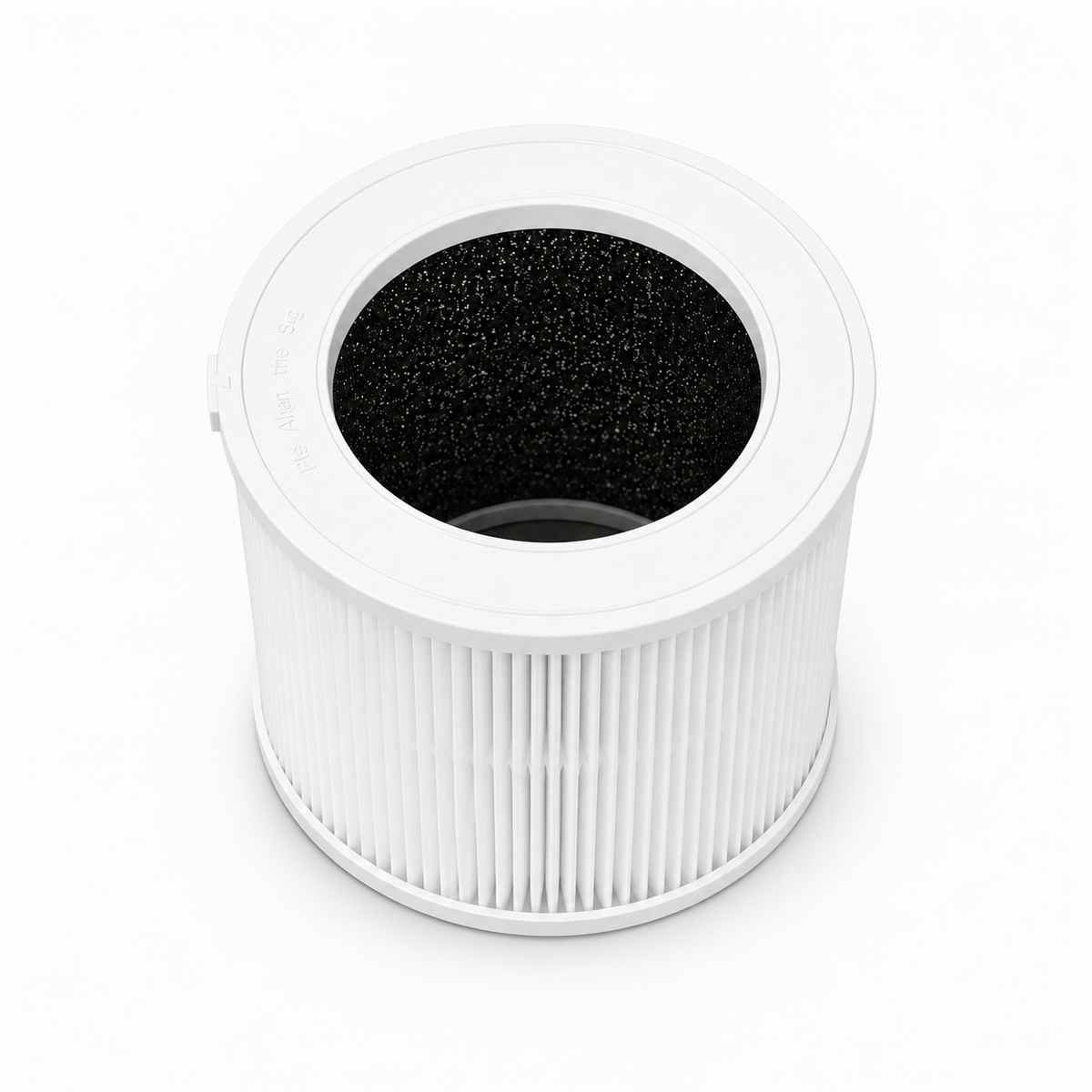 Airnest Aura replacement filter, front view showing the white pleated filter and black activated carbon layer