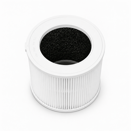 Airnest Aura replacement filter, front view showing the white pleated filter and black activated carbon layer