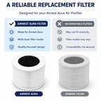 Airnest Aura replacement filter compared with a generic filter, designed for the Airnest Aura air purifier