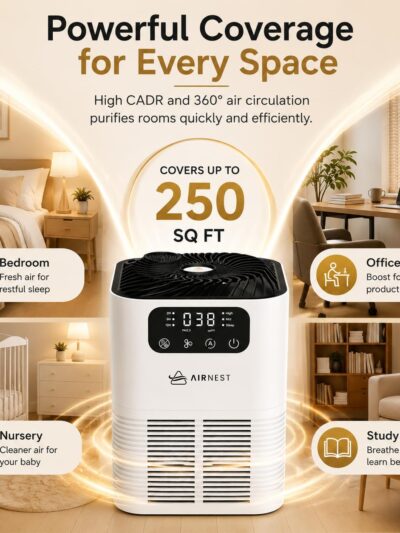 Airnest Aura Desktop Air Purifier for home— H13 HEPA, PM2.5 Display & Aromatherapy
